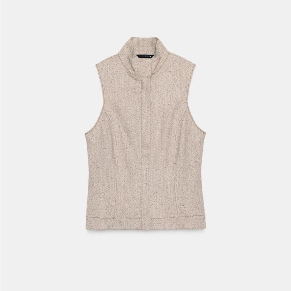 Zara Women's Beige Sleeveless Vest High Collar Top